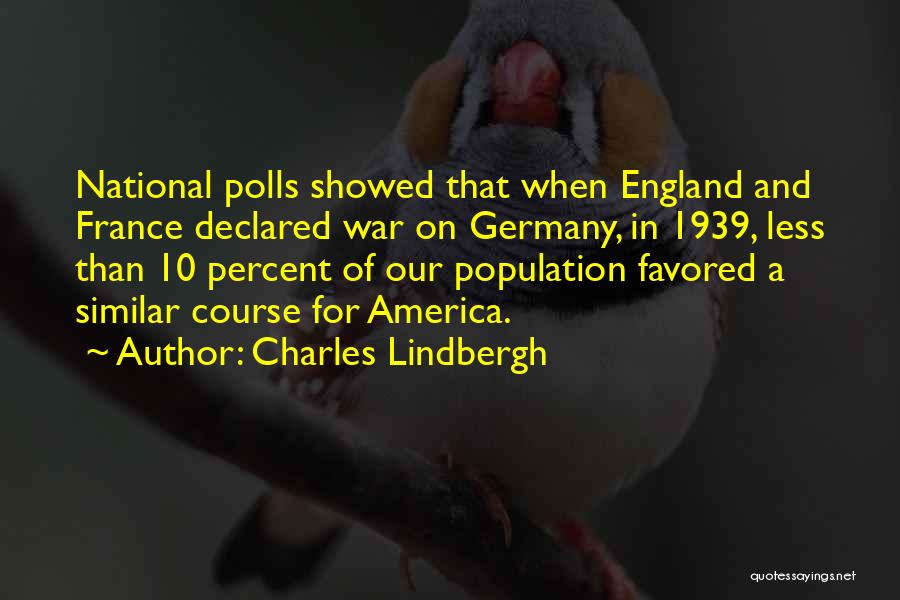 Charles Lindbergh Quotes: National Polls Showed That When England And France Declared War On Germany, In 1939, Less Than 10 Percent Of Our