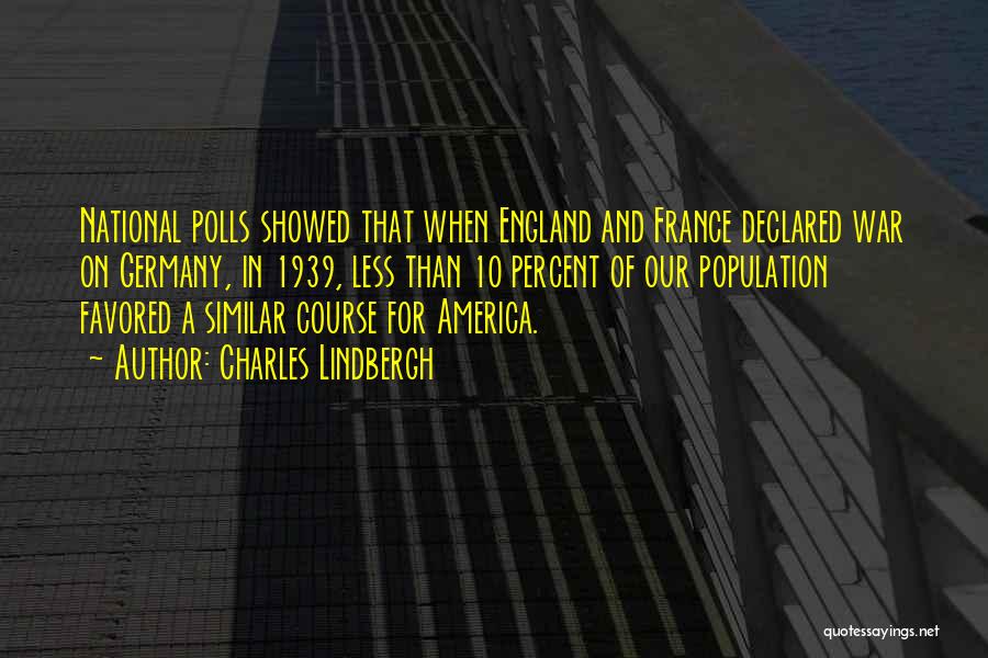 Charles Lindbergh Quotes: National Polls Showed That When England And France Declared War On Germany, In 1939, Less Than 10 Percent Of Our