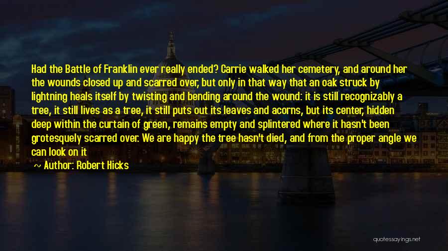 Robert Hicks Quotes: Had The Battle Of Franklin Ever Really Ended? Carrie Walked Her Cemetery, And Around Her The Wounds Closed Up And