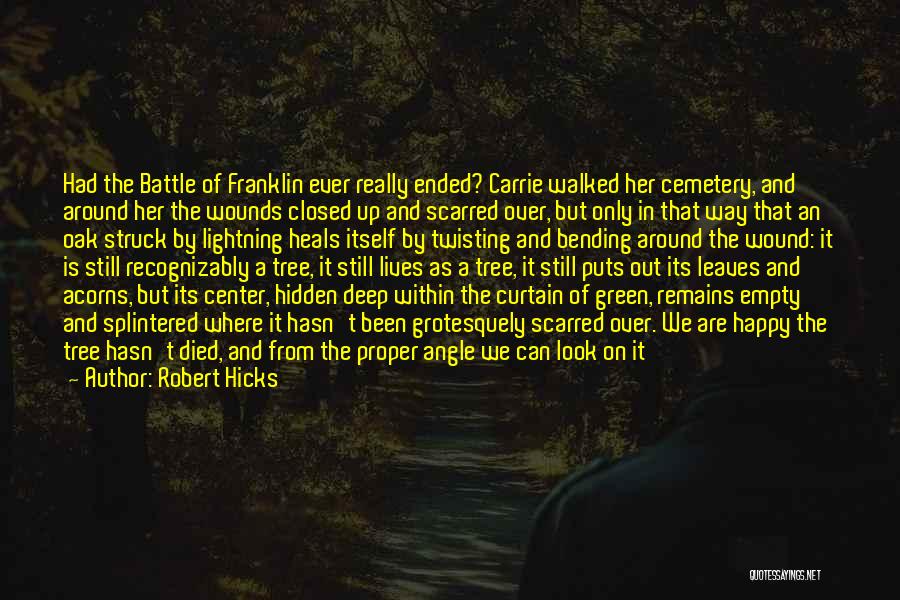 Robert Hicks Quotes: Had The Battle Of Franklin Ever Really Ended? Carrie Walked Her Cemetery, And Around Her The Wounds Closed Up And