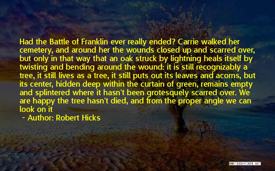 Robert Hicks Quotes: Had The Battle Of Franklin Ever Really Ended? Carrie Walked Her Cemetery, And Around Her The Wounds Closed Up And