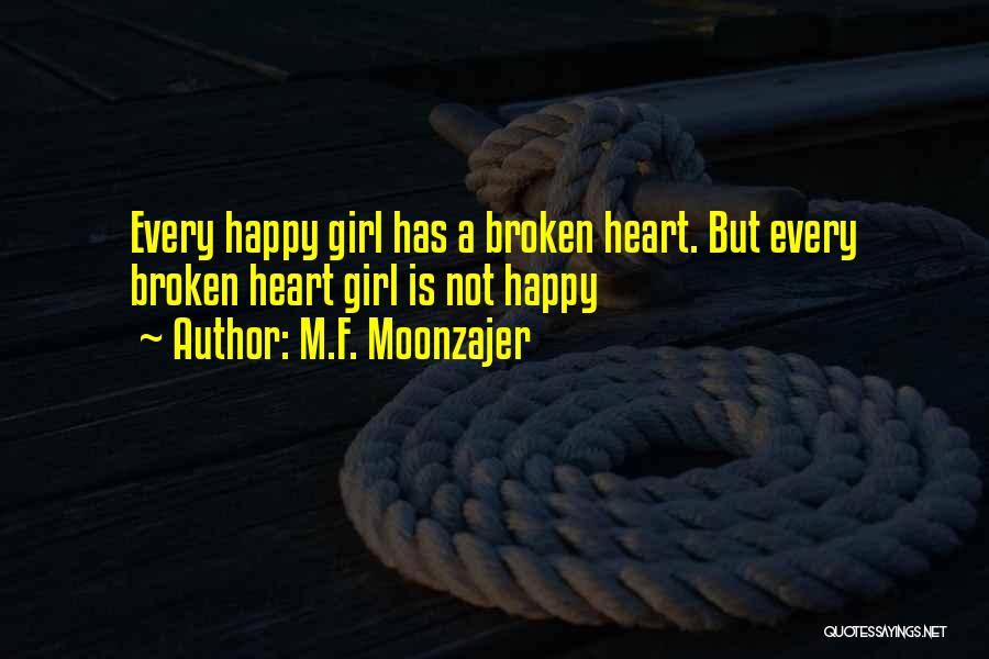 M.F. Moonzajer Quotes: Every Happy Girl Has A Broken Heart. But Every Broken Heart Girl Is Not Happy