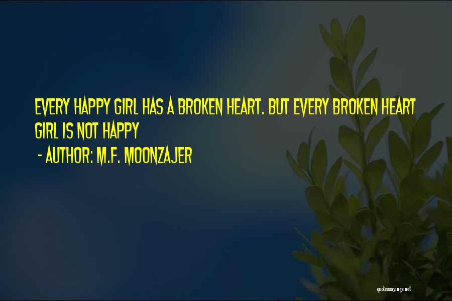 M.F. Moonzajer Quotes: Every Happy Girl Has A Broken Heart. But Every Broken Heart Girl Is Not Happy