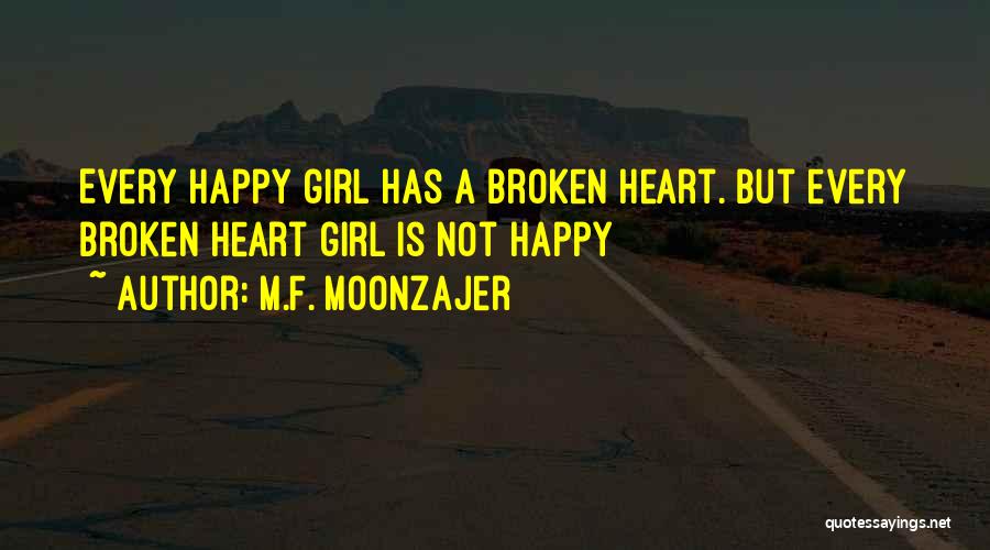 M.F. Moonzajer Quotes: Every Happy Girl Has A Broken Heart. But Every Broken Heart Girl Is Not Happy