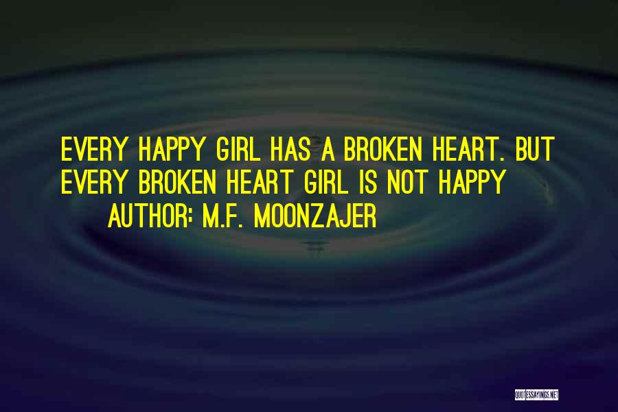 M.F. Moonzajer Quotes: Every Happy Girl Has A Broken Heart. But Every Broken Heart Girl Is Not Happy