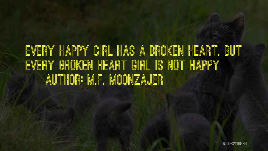 M.F. Moonzajer Quotes: Every Happy Girl Has A Broken Heart. But Every Broken Heart Girl Is Not Happy