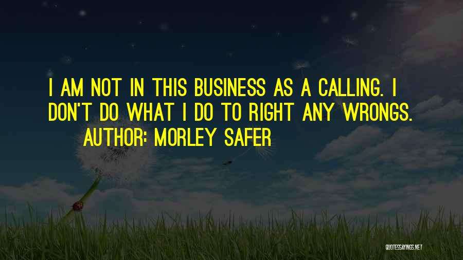 Morley Safer Quotes: I Am Not In This Business As A Calling. I Don't Do What I Do To Right Any Wrongs.
