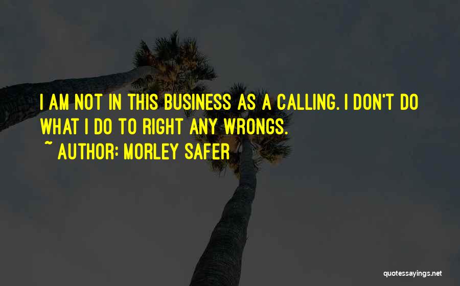 Morley Safer Quotes: I Am Not In This Business As A Calling. I Don't Do What I Do To Right Any Wrongs.