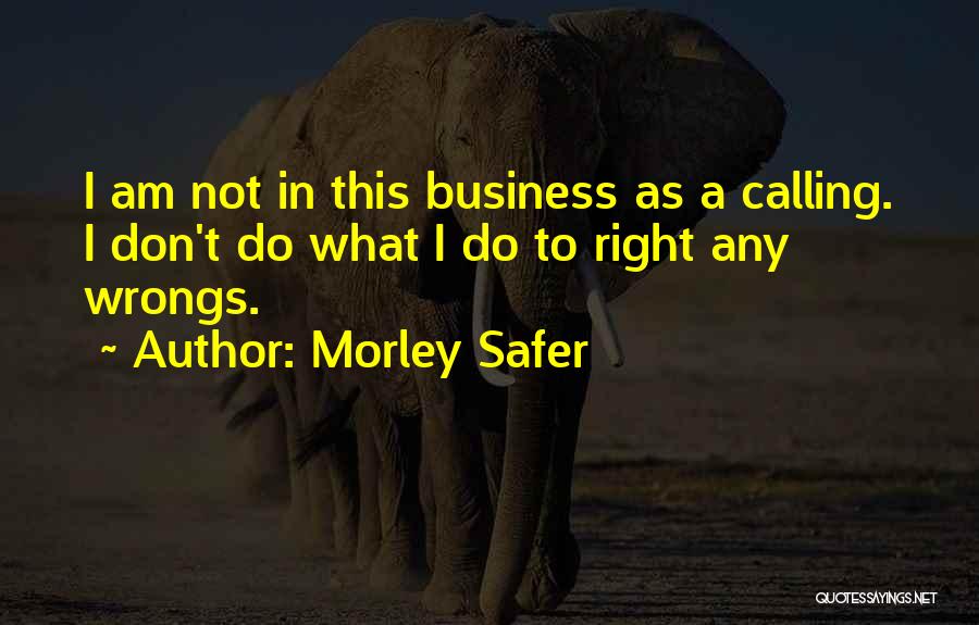 Morley Safer Quotes: I Am Not In This Business As A Calling. I Don't Do What I Do To Right Any Wrongs.