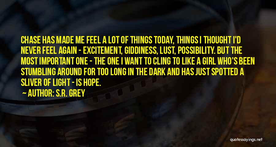 S.R. Grey Quotes: Chase Has Made Me Feel A Lot Of Things Today, Things I Thought I'd Never Feel Again - Excitement, Giddiness,
