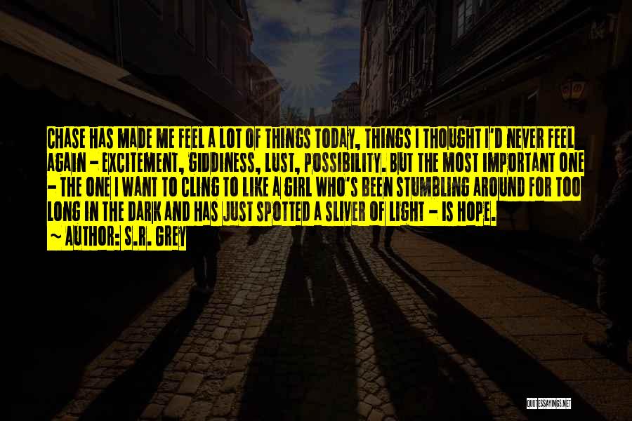 S.R. Grey Quotes: Chase Has Made Me Feel A Lot Of Things Today, Things I Thought I'd Never Feel Again - Excitement, Giddiness,