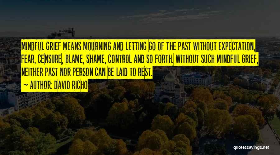 David Richo Quotes: Mindful Grief Means Mourning And Letting Go Of The Past Without Expectation, Fear, Censure, Blame, Shame, Control And So Forth.