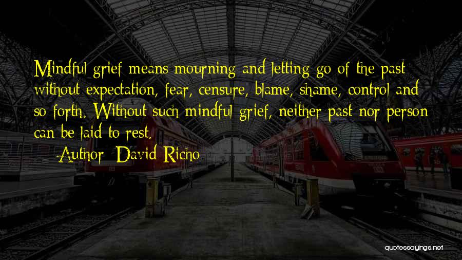 David Richo Quotes: Mindful Grief Means Mourning And Letting Go Of The Past Without Expectation, Fear, Censure, Blame, Shame, Control And So Forth.