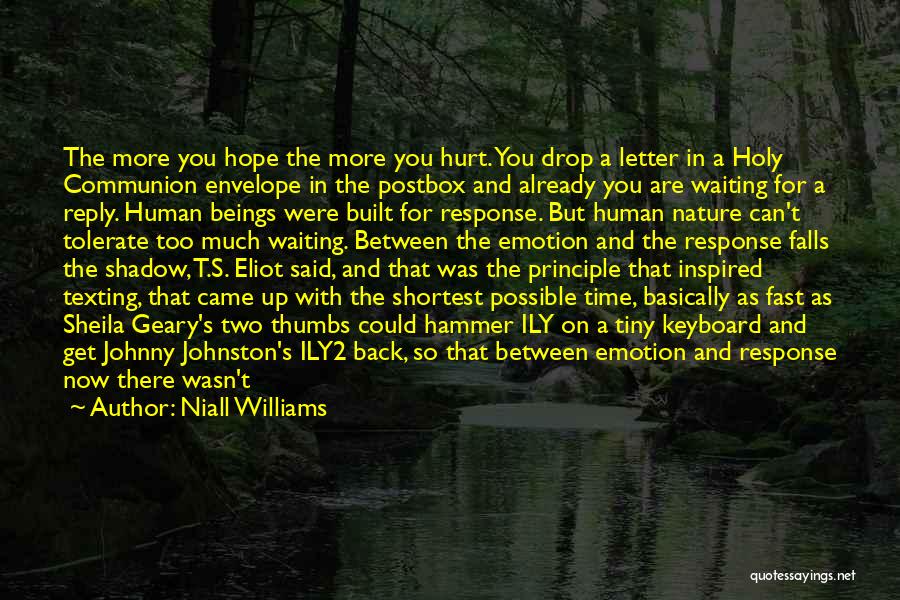 Niall Williams Quotes: The More You Hope The More You Hurt. You Drop A Letter In A Holy Communion Envelope In The Postbox