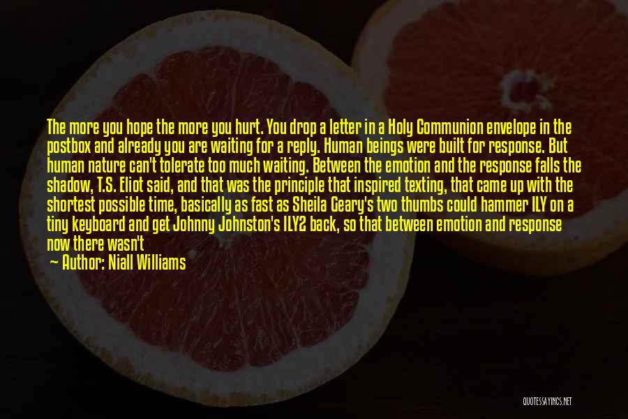 Niall Williams Quotes: The More You Hope The More You Hurt. You Drop A Letter In A Holy Communion Envelope In The Postbox