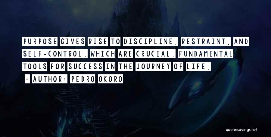 Pedro Okoro Quotes: Purpose Gives Rise To Discipline, Restraint, And Self-control, Which Are Crucial, Fundamental Tools For Success In The Journey Of Life.