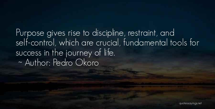 Pedro Okoro Quotes: Purpose Gives Rise To Discipline, Restraint, And Self-control, Which Are Crucial, Fundamental Tools For Success In The Journey Of Life.