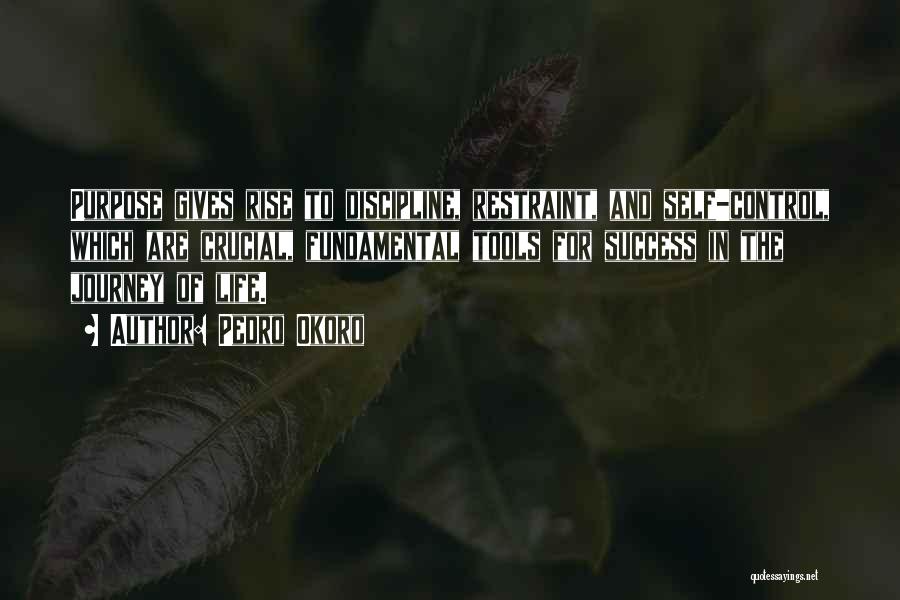 Pedro Okoro Quotes: Purpose Gives Rise To Discipline, Restraint, And Self-control, Which Are Crucial, Fundamental Tools For Success In The Journey Of Life.