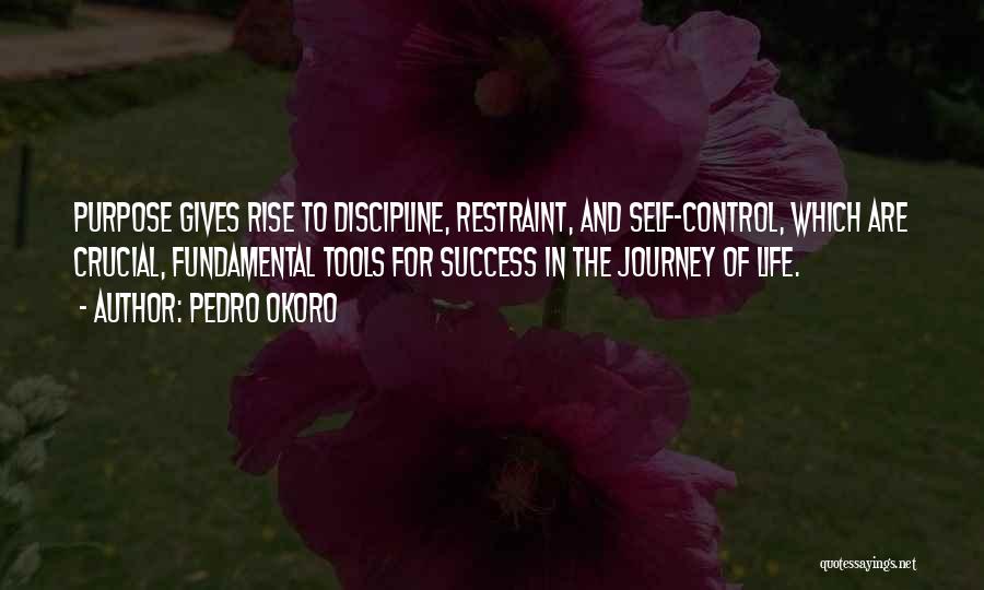 Pedro Okoro Quotes: Purpose Gives Rise To Discipline, Restraint, And Self-control, Which Are Crucial, Fundamental Tools For Success In The Journey Of Life.