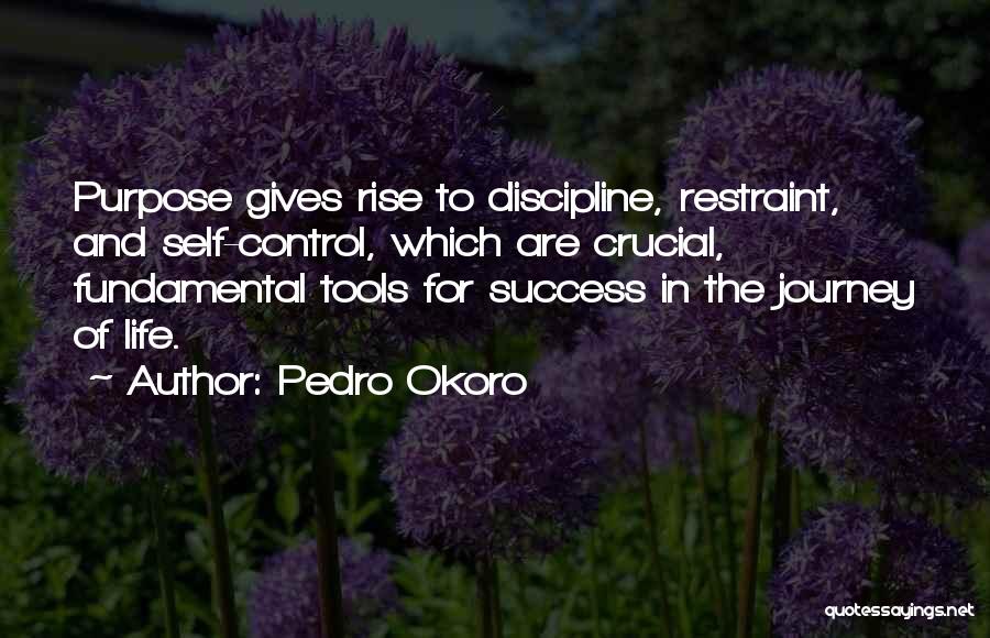 Pedro Okoro Quotes: Purpose Gives Rise To Discipline, Restraint, And Self-control, Which Are Crucial, Fundamental Tools For Success In The Journey Of Life.