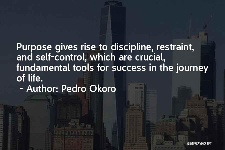 Pedro Okoro Quotes: Purpose Gives Rise To Discipline, Restraint, And Self-control, Which Are Crucial, Fundamental Tools For Success In The Journey Of Life.