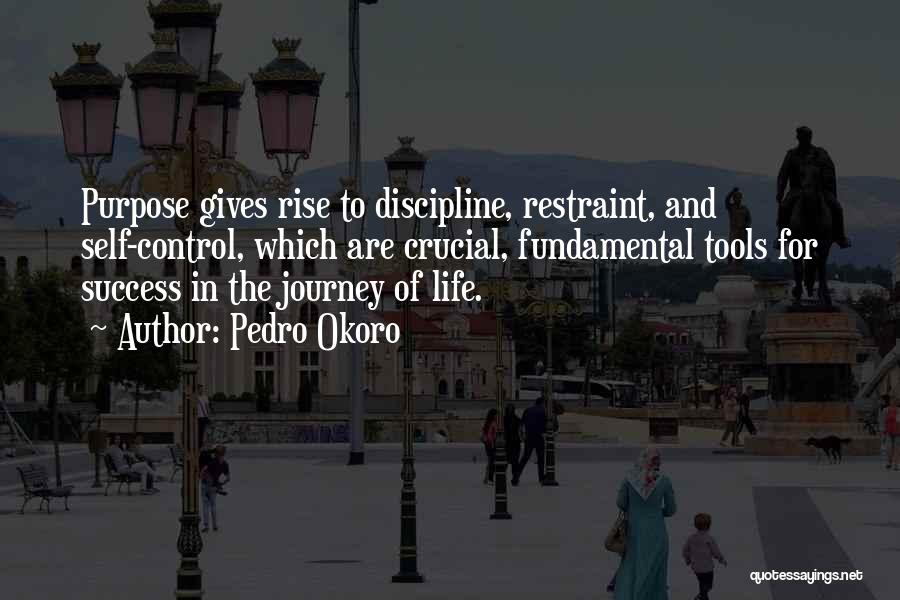 Pedro Okoro Quotes: Purpose Gives Rise To Discipline, Restraint, And Self-control, Which Are Crucial, Fundamental Tools For Success In The Journey Of Life.