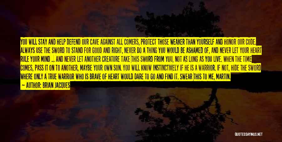 Brian Jacques Quotes: You Will Stay And Help Defend Our Cave Against All Comers, Protect Those Weaker Than Yourself And Honor Our Code.