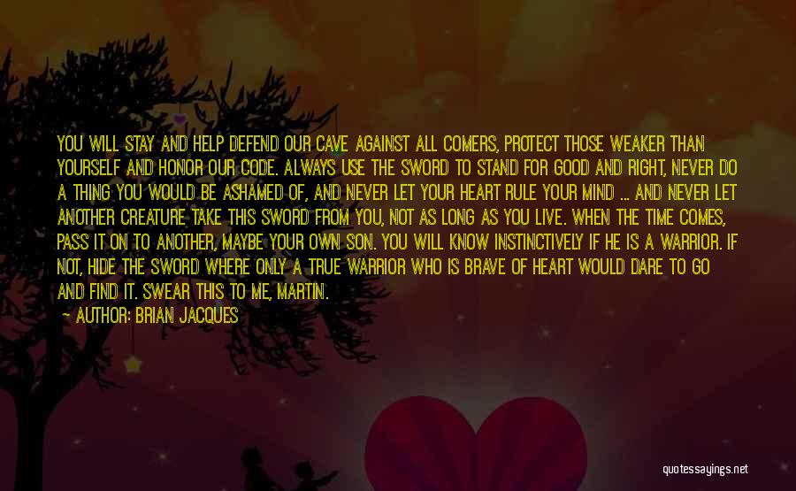Brian Jacques Quotes: You Will Stay And Help Defend Our Cave Against All Comers, Protect Those Weaker Than Yourself And Honor Our Code.