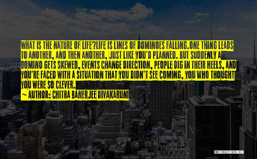 Chitra Banerjee Divakaruni Quotes: What Is The Nature Of Life?life Is Lines Of Dominoes Falling.one Thing Leads To Another, And Then Another, Just Like