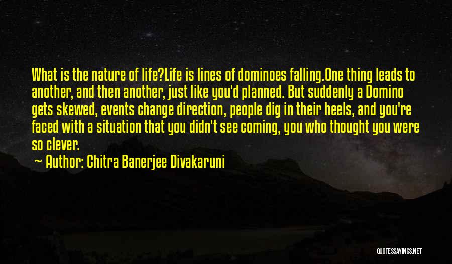 Chitra Banerjee Divakaruni Quotes: What Is The Nature Of Life?life Is Lines Of Dominoes Falling.one Thing Leads To Another, And Then Another, Just Like