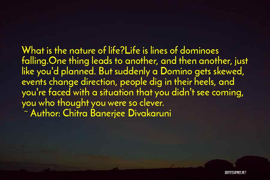 Chitra Banerjee Divakaruni Quotes: What Is The Nature Of Life?life Is Lines Of Dominoes Falling.one Thing Leads To Another, And Then Another, Just Like