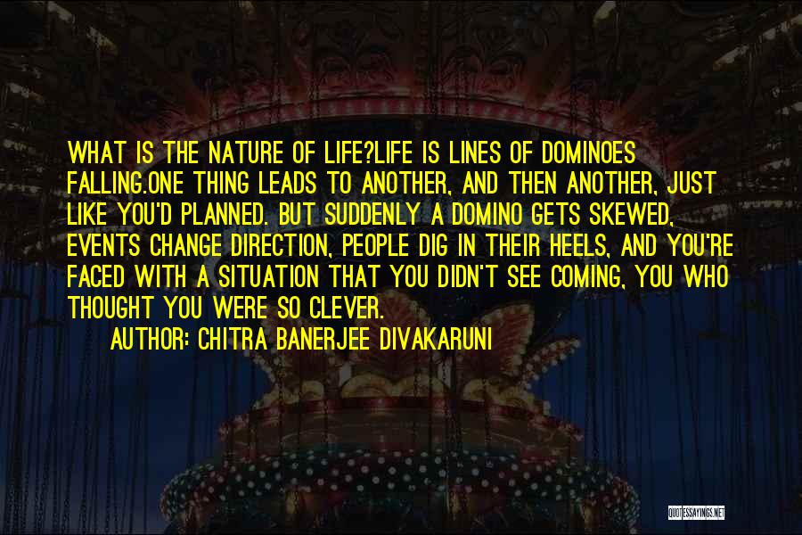 Chitra Banerjee Divakaruni Quotes: What Is The Nature Of Life?life Is Lines Of Dominoes Falling.one Thing Leads To Another, And Then Another, Just Like