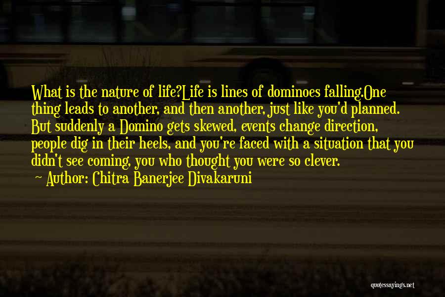 Chitra Banerjee Divakaruni Quotes: What Is The Nature Of Life?life Is Lines Of Dominoes Falling.one Thing Leads To Another, And Then Another, Just Like