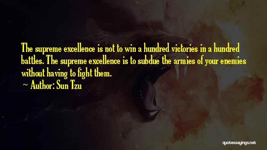 Sun Tzu Quotes: The Supreme Excellence Is Not To Win A Hundred Victories In A Hundred Battles. The Supreme Excellence Is To Subdue
