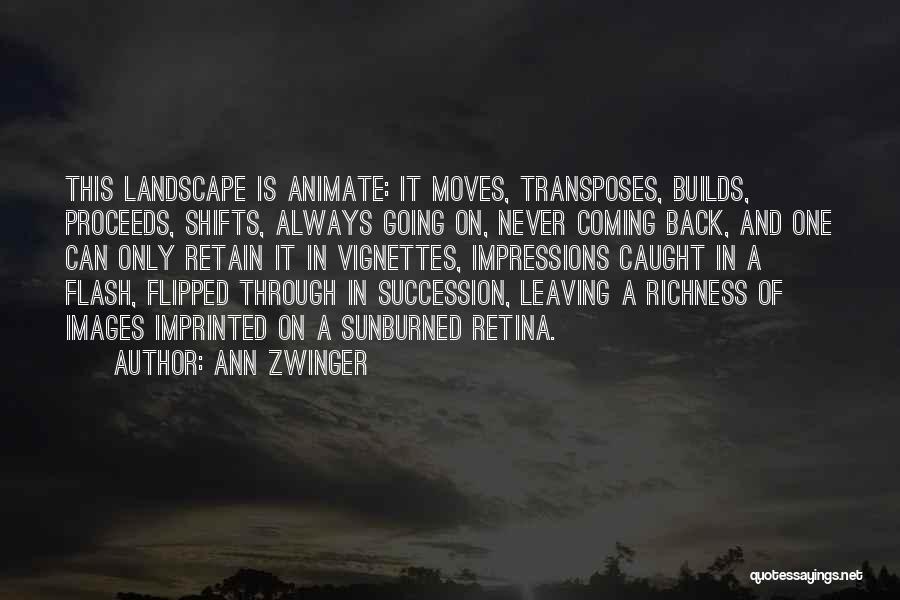 Ann Zwinger Quotes: This Landscape Is Animate: It Moves, Transposes, Builds, Proceeds, Shifts, Always Going On, Never Coming Back, And One Can Only