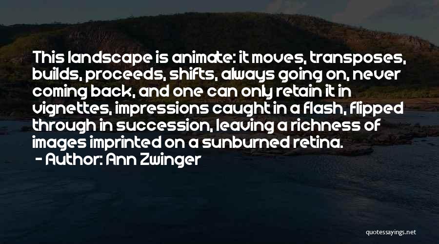 Ann Zwinger Quotes: This Landscape Is Animate: It Moves, Transposes, Builds, Proceeds, Shifts, Always Going On, Never Coming Back, And One Can Only