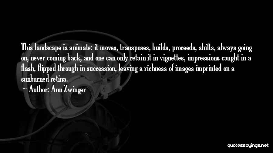 Ann Zwinger Quotes: This Landscape Is Animate: It Moves, Transposes, Builds, Proceeds, Shifts, Always Going On, Never Coming Back, And One Can Only