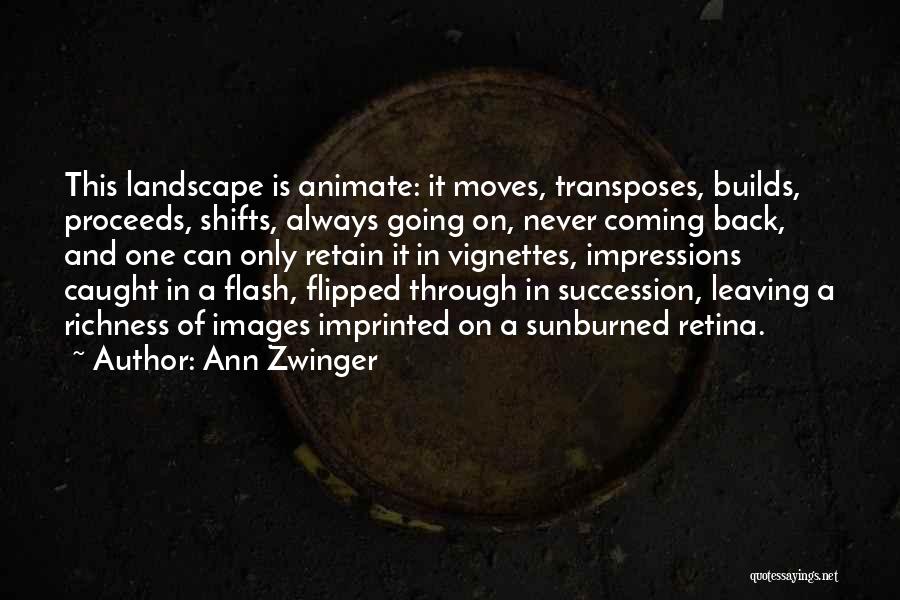 Ann Zwinger Quotes: This Landscape Is Animate: It Moves, Transposes, Builds, Proceeds, Shifts, Always Going On, Never Coming Back, And One Can Only