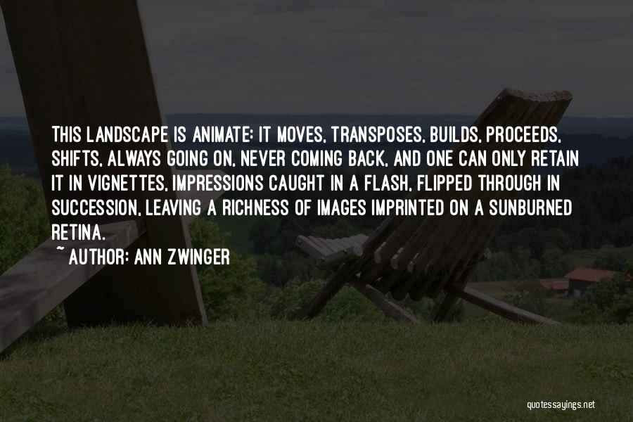 Ann Zwinger Quotes: This Landscape Is Animate: It Moves, Transposes, Builds, Proceeds, Shifts, Always Going On, Never Coming Back, And One Can Only