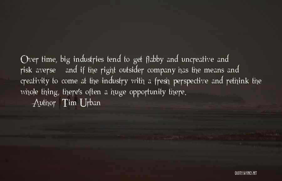 Tim Urban Quotes: Over Time, Big Industries Tend To Get Flabby And Uncreative And Risk-averse - And If The Right Outsider Company Has