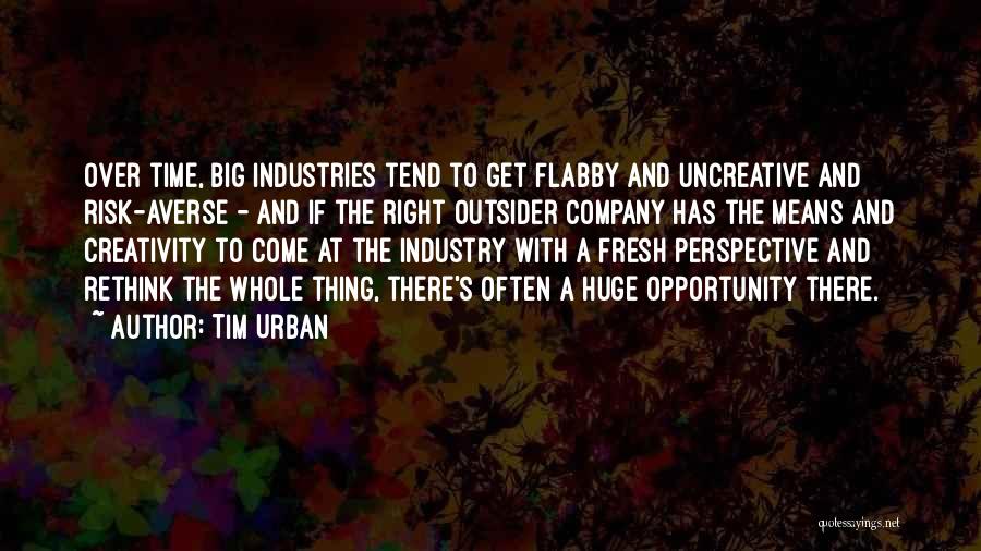 Tim Urban Quotes: Over Time, Big Industries Tend To Get Flabby And Uncreative And Risk-averse - And If The Right Outsider Company Has