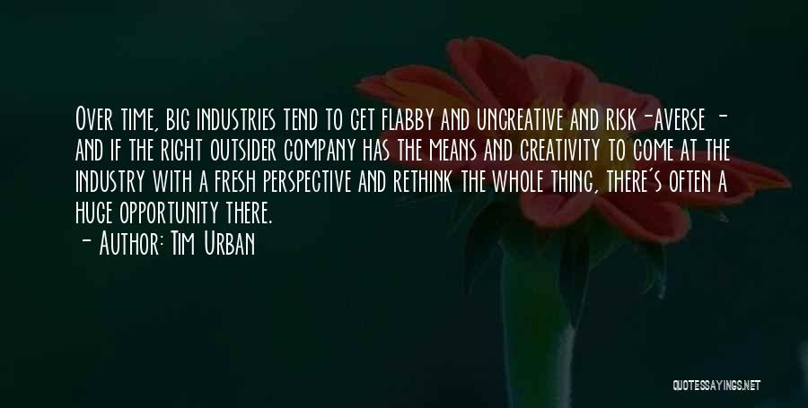 Tim Urban Quotes: Over Time, Big Industries Tend To Get Flabby And Uncreative And Risk-averse - And If The Right Outsider Company Has