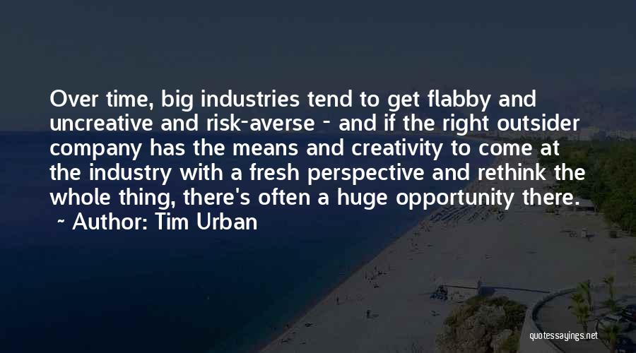 Tim Urban Quotes: Over Time, Big Industries Tend To Get Flabby And Uncreative And Risk-averse - And If The Right Outsider Company Has