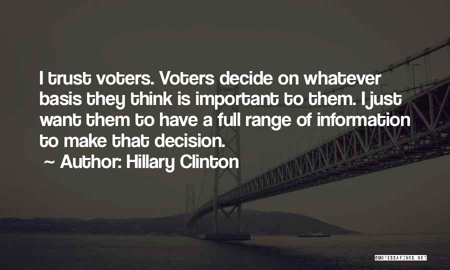 Hillary Clinton Quotes: I Trust Voters. Voters Decide On Whatever Basis They Think Is Important To Them. I Just Want Them To Have