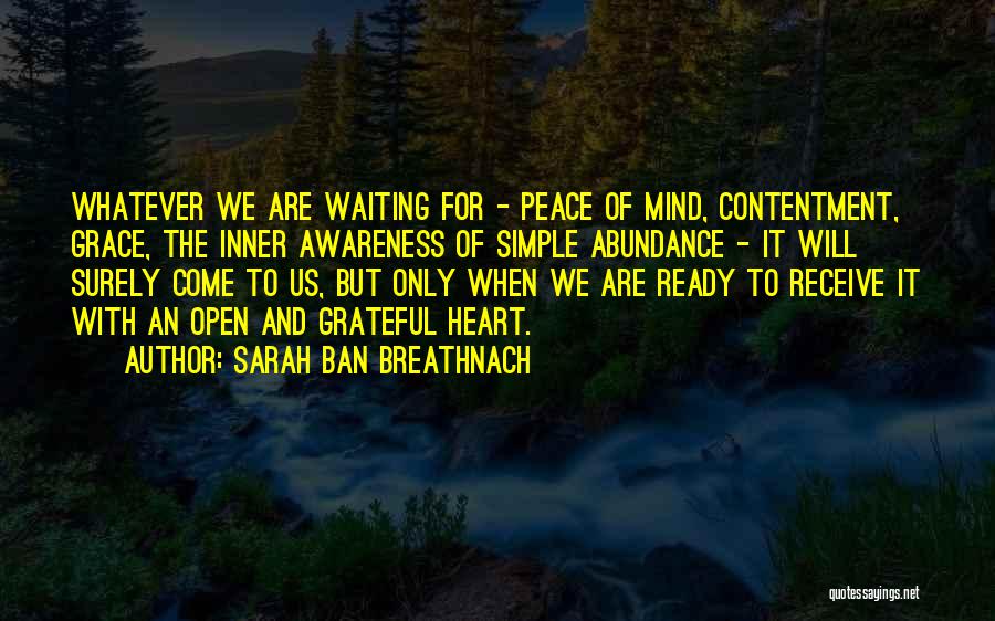 Sarah Ban Breathnach Quotes: Whatever We Are Waiting For - Peace Of Mind, Contentment, Grace, The Inner Awareness Of Simple Abundance - It Will