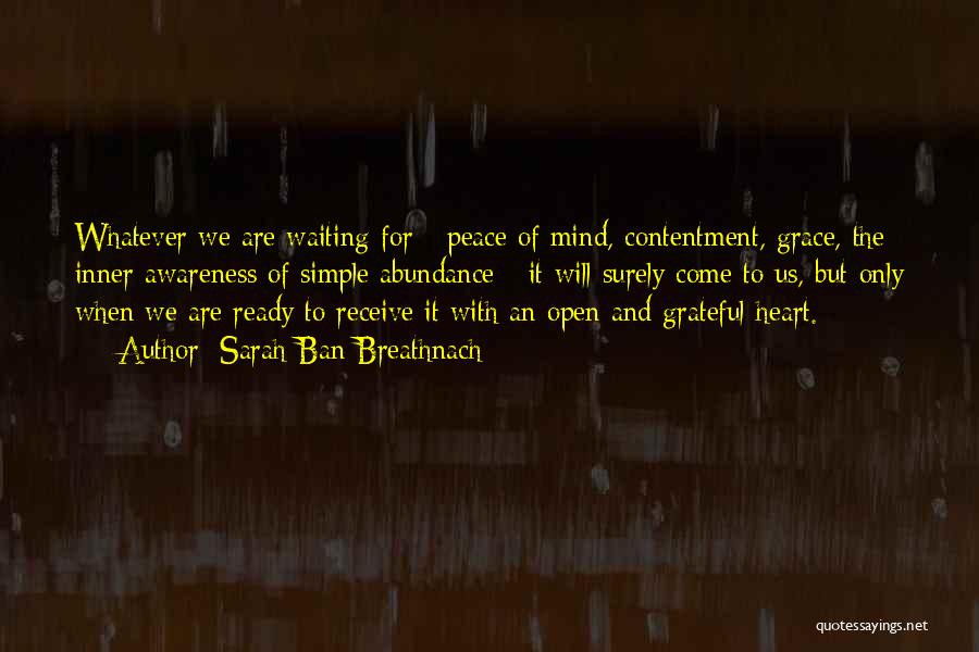 Sarah Ban Breathnach Quotes: Whatever We Are Waiting For - Peace Of Mind, Contentment, Grace, The Inner Awareness Of Simple Abundance - It Will