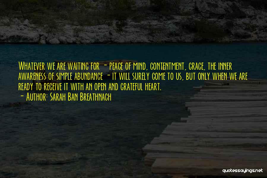 Sarah Ban Breathnach Quotes: Whatever We Are Waiting For - Peace Of Mind, Contentment, Grace, The Inner Awareness Of Simple Abundance - It Will