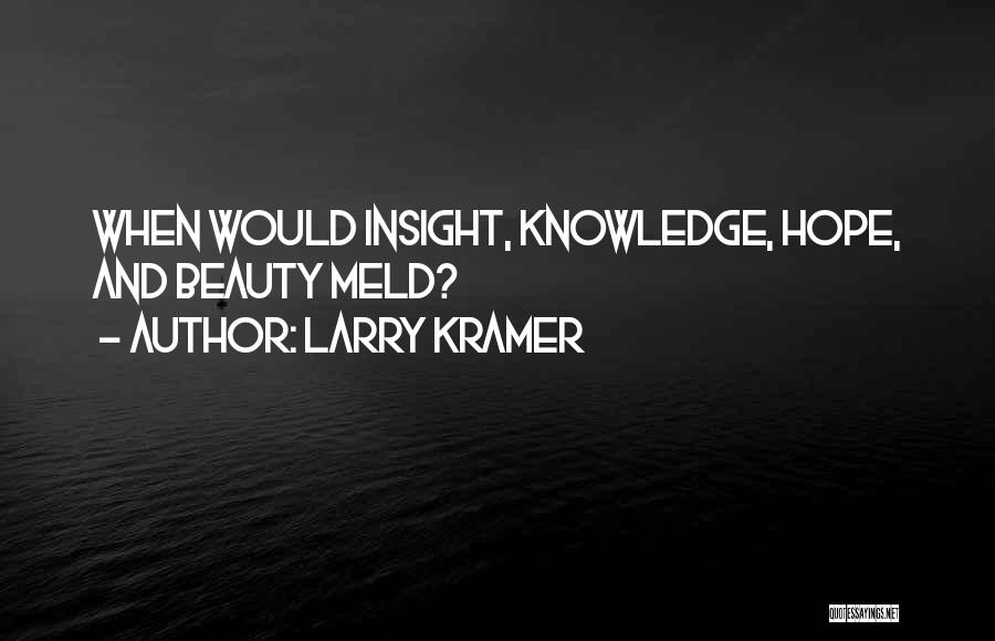 Larry Kramer Quotes: When Would Insight, Knowledge, Hope, And Beauty Meld?