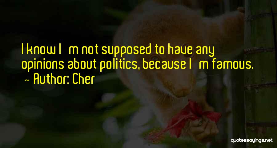 Cher Quotes: I Know I'm Not Supposed To Have Any Opinions About Politics, Because I'm Famous.