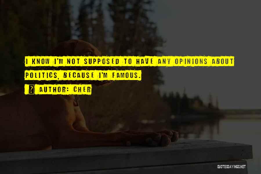 Cher Quotes: I Know I'm Not Supposed To Have Any Opinions About Politics, Because I'm Famous.